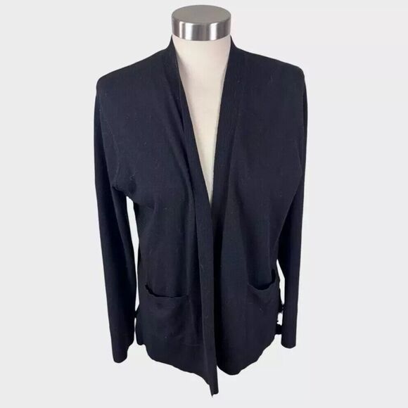 Time and Tru Large Black Open Front Sweater 12-14 Ribbed Detail L/S Pockets - Picture 1 of 6